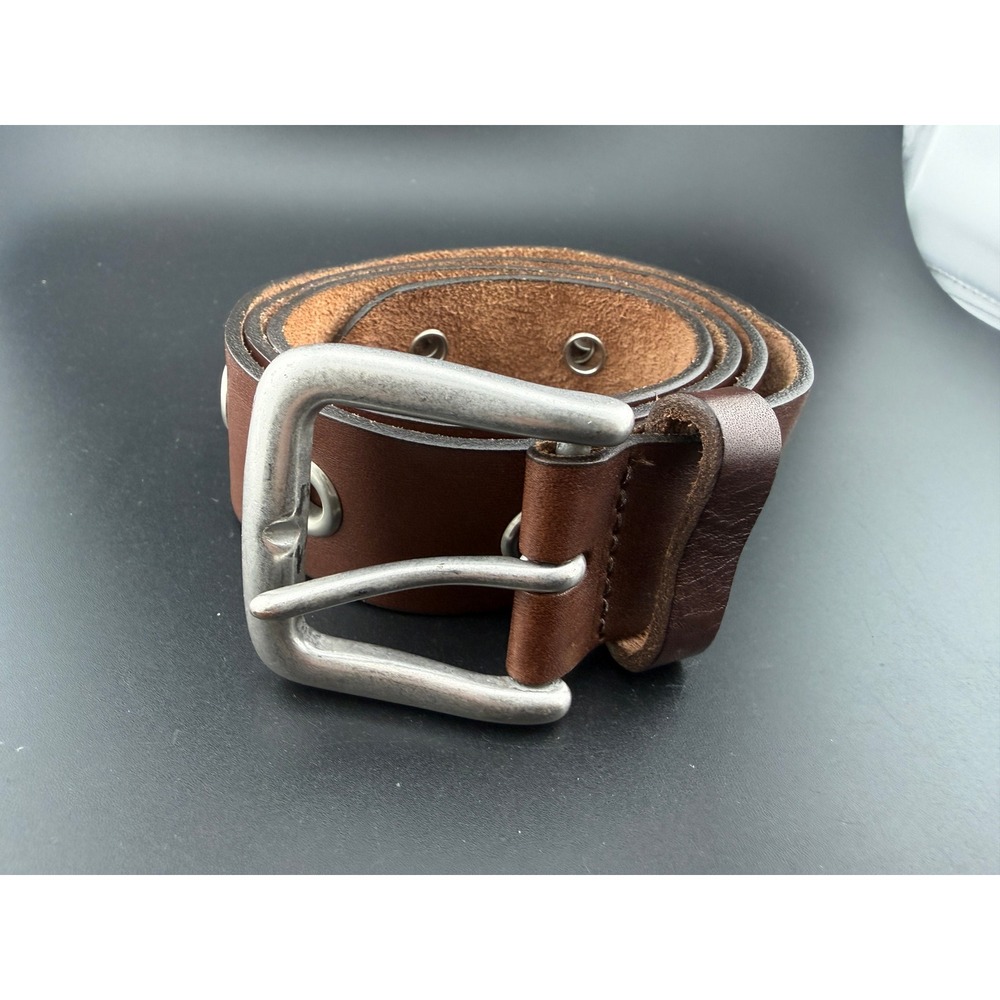 Old Navy Mens Brown Leather Grommet Belt Made in USA Size Large Silver Buckle